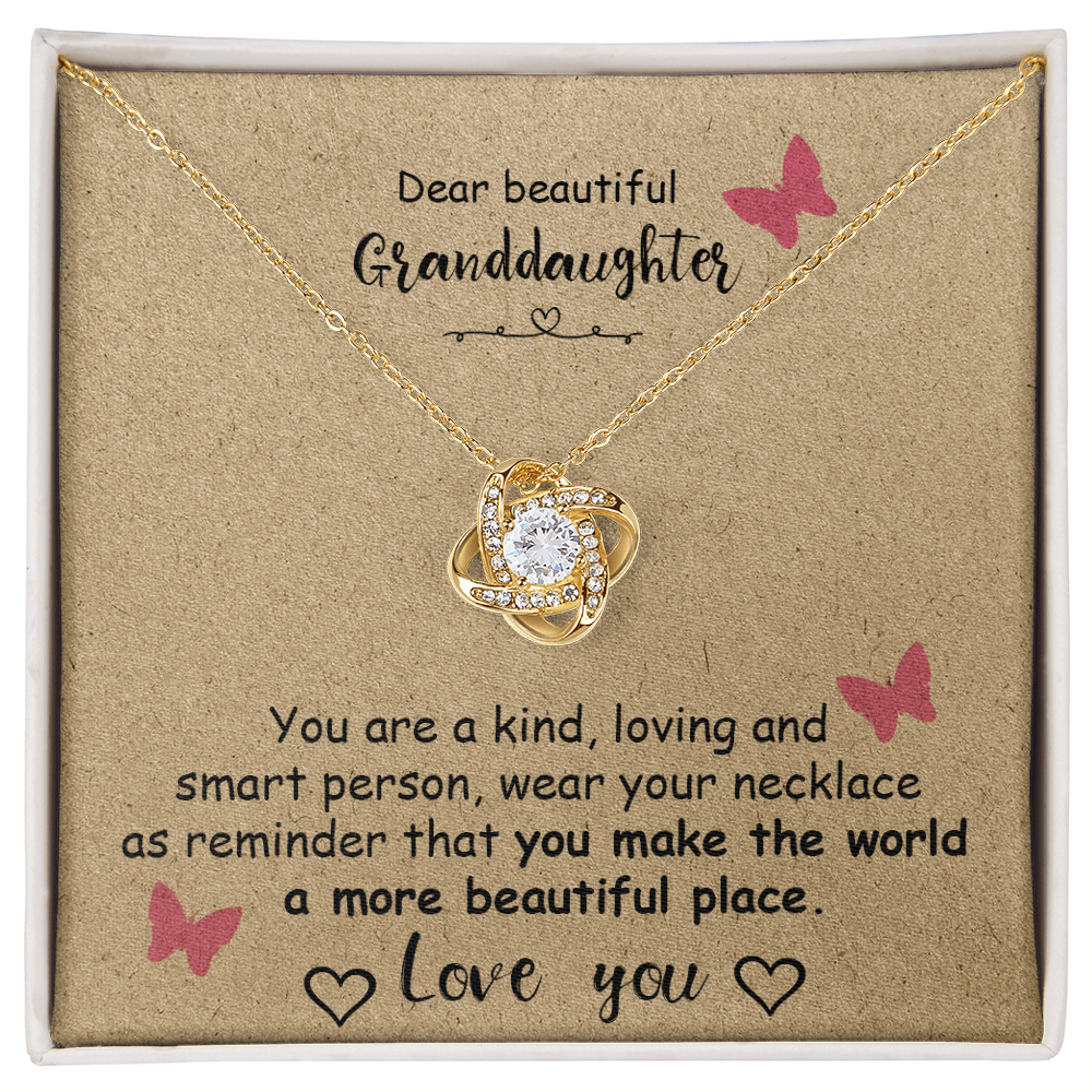 To My Granddaughter -  Smart And Loving - Love Knot Necklace