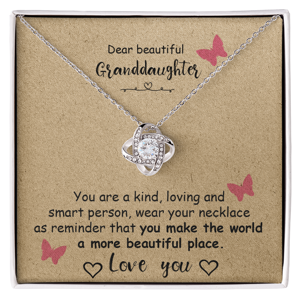 To My Granddaughter -  Smart And Loving - Love Knot Necklace