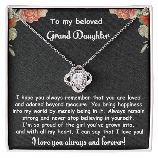 To My Granddaughter - You Are Adored - Love Knot Necklace