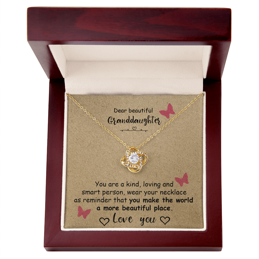 To My Granddaughter -  Smart And Loving - Love Knot Necklace